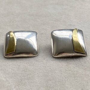 Vintage Sterling silver Taxco clip on earrings pillow square Mexico